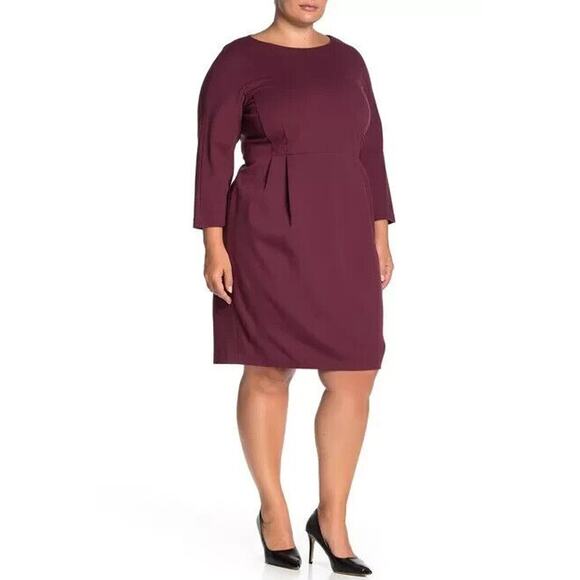 Lafayette 148 New York Dresses & Skirts - Lafayette 148 New York Sheath Dress 3/4 Sleeve Pleated Berry Womens Plus Size 3X